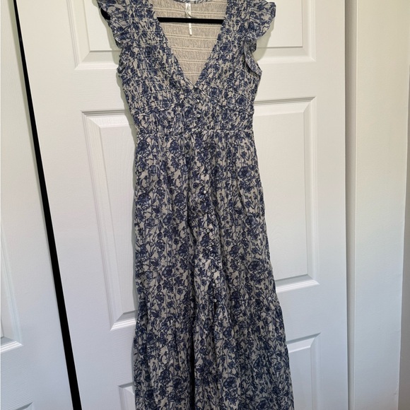 Anthropologie Blue and White Floral Maxi Dress - Picture 1 of 5